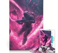 Rompecabezas para Adultos de 1000 Piezas Soldado futurista en una Nebulosa Rosa contra los habitantes del Infierno Juego de ingenio, dificultad Alta Toda la Familia 50x75cm