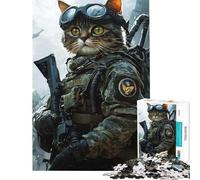 Rompecabezas para Adultos de 1000 Piezas Soldado Gato Diversión en casa desafío difícil Juguetes de decoración para el hogar para Mayores de 14 años 38x26cm