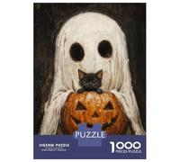 Rompecabezas para Adultos De 1000 Piezas Spooky Cute Ghost and Black Cat with Pumpkin Rompecabezas para Adultos Juguetes Antiestrés Difícil Difícil Cumpleaños Y Navidad 52x38cm/1000p