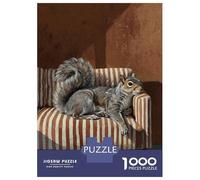 Rompecabezas para Adultos De 1000 Piezas Squirrel Resting on Striped Couch Rompecabezas para Adultos Juguete Decoración De Pared Mejora La Memoria 70x50cm/1000pcs