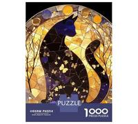Rompecabezas para Adultos De 1000 Piezas Stained Glass Cat with Butterflies Rompecabezas para Adultos Juguetes Antiestrés Difícil Difícil Cumpleaños Y Navidad 52x38cm/1000pcs