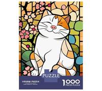 Rompecabezas para Adultos De 1000 Piezas Stained Glass Cat with Flowers Rompecabezas Juguetes Antiestrés Una Obra De Arte Cumpleaños Y Navidad 52x38cm/1000pcs