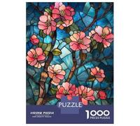 Rompecabezas para Adultos De 1000 Piezas Stained Glass Cherry Blossom Rompecabezas para Adolescentes Juegos Relajantes Pero Divertidos Y Humorísticos Desafiantes De Completar 52x38cm/1000pcs