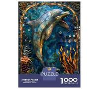 Rompecabezas para Adultos De 1000 Piezas Stained Glass Dolphin Rompecabezas para Adultos Juegos Divertidos para La Diversión Familiar Juego Desafiante Regalos 38x26cm/1000pcs