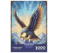 Rompecabezas para Adultos De 1000 Piezas Stained Glass Eagle Over Mountains Rompecabezas para Adultos Juguete Decoración De Pared Mejora La Memoria 70x50cm/1000pcs