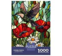 Rompecabezas para Adultos De 1000 Piezas Stained Glass Hummingbird and Flowers Rompecabezas para Adultos Juego Práctico Corte De Precisión 38x26cm/1000pcs