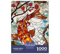 Rompecabezas para Adultos De 1000 Piezas Stained Glass Koi Fish and Cherry Blossoms Rompecabezas Juegos Familiares Pero Divertidos Y Humorísticos Cumpleaños 52x38cm/1000pcs