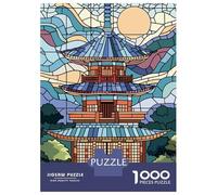 Rompecabezas para Adultos De 1000 Piezas Stained Glass Pagoda Landscape Rompecabezas para Adultos Juguetes Antiestrés Mejora La Memoria Oferta como Regalo para Toda La Familia 52x38cm/1000pcs