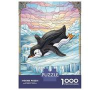 Rompecabezas para Adultos De 1000 Piezas Stained Glass Penguin on Ice Rompecabezas para Adultos Juego De Ingenio Aliviador del Estrés Actividades Divertidas En Casa 70x50cm/1000pcs