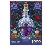 Rompecabezas para Adultos De 1000 Piezas Stained Glass Potion Bottle with Flowers Rompecabezas para Adultos Juego De Ingenio Regalos para Mujeres 52x38cm/1000pcs