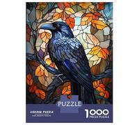 Rompecabezas para Adultos De 1000 Piezas Stained Glass Raven Art-1 Rompecabezas para Adultos Juguete Decoración De Pared Difícil Difícil para Cumpleaños, Navidad 52x38cm/1000pcs