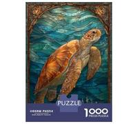 Rompecabezas para Adultos De 1000 Piezas Stained Glass Sea Turtle In Ocean Rompecabezas para Adultos Juguete Decoración De Pared Difícil Difícil para Cumpleaños, Navidad 70x50cm/1000pcs