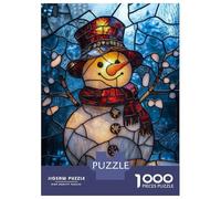 Rompecabezas para Adultos De 1000 Piezas Stained Glass Snowman Rompecabezas para Adultos Juegos Relajantes Decoración Cumpleaños 38x26cm/1000pcs