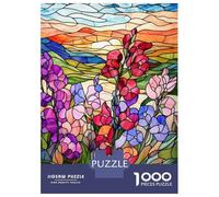Rompecabezas para Adultos De 1000 Piezas Stained Glass Sunset Flowers Rompecabezas para Adultos Juego Familiar Pero Divertido Y Humorístico Cumpleaños 52x38cm/1000pcs