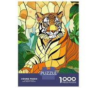Rompecabezas para Adultos De 1000 Piezas Stained Glass Tiger in Jungle Rompecabezas para Adolescentes Juegos Familiares Ensamblaje De Patrones Actividades Divertidas En Casa 70x50cm/1000pcs