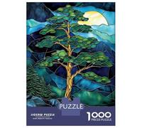 Rompecabezas para Adultos De 1000 Piezas Stained Glass Tree & Moon Rompecabezas para Adultos Juguete Decoración De Pared Mejora La Memoria 70x50cm/1000pcs