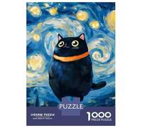 Rompecabezas para Adultos De 1000 Piezas Starry Night Black Chubby Cat Art Rompecabezas para Adultos Juego De Ingenio Análisis Y Lógica Cumpleaños Y Navidad 52x38cm/1000pcs