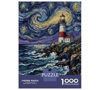 Rompecabezas para Adultos De 1000 Piezas Starry Night Lighthouse Painting Rompecabezas para Adolescentes Juego Práctico Decoración del Hogar 52x38cm/1000pcs