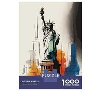 Rompecabezas para Adultos De 1000 Piezas Statue of Liberty Watercolor Sketch Rompecabezas para Adultos Juegos Relajantes Desafío Difícil Diversión En Casa Actividades, 70x50cm/1000pcs