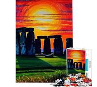 Rompecabezas para Adultos de 1000 Piezas Stonehenge al Atardecer Diversión en casa Decoración Juego Imposible para Mayores de 14 años 38x52cm