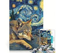 Rompecabezas para Adultos de 1000 Piezas Sueños de Lobos bajo un Cielo Estrellado Juegos Familiares interacción Entre Padres e Hijos Regalos para Amigos y Familiares 38x26cm