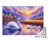 Rompecabezas para Adultos De 1000 Piezas Swan Family Lake Sunset Rompecabezas para Adultos Juegos Familiares Vacaciones En Casa Matar El Tiempo para Cumpleaños, Navidad 52x38cm/1000pcs