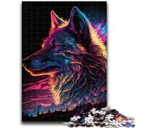 Rompecabezas para Adultos de 1000 Piezas Synthwave Wolf para Mayores de 14 años Juego de Preguntas y respuestas Actividades Divertidas en casa, Regalo de cumpleaños, Regalos de Viaje, 26x38cm
