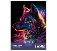 Rompecabezas para Adultos De 1000 Piezas Synthwave Wolf Rompecabezas para Adultos Juegos Relajantes Desafío Difícil Diversión En Casa Actividades, 38x26cm/1000pcs