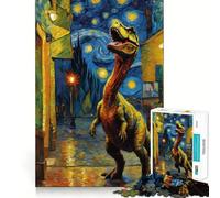 Rompecabezas para Adultos de 1000 Piezas T-Rex en Village, Arte de Bordes Exactos, Juguete Creativo, Juego para Pasar un rato Agradable, Pieza de Arte navideña (50x75cm)