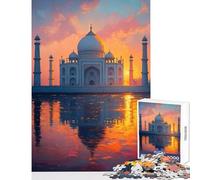 Rompecabezas para Adultos de 1000 Piezas Taj Mahal al Atardecer Reflejo Juguetes antiestrés Obras de Arte Regalo Juegos Divertidos con Piezas de Formas aleatorias Totalmente entrelazadas 38x26cm