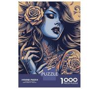 Rompecabezas para Adultos De 1000 Piezas Tattooed Woman with Roses Rompecabezas Juego De Ingenio Aliviador del Estrés Difícil Y Desafiante 52x38cm/1000pcs