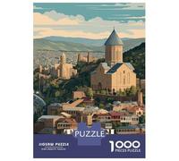 Rompecabezas para Adultos De 1000 Piezas Tbilisi Georgia Cityscape Illustration Rompecabezas Juego De Ingenio Aliviador del Estrés Difícil Y Desafiante 52x38cm/1000pcs