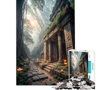 Rompecabezas para Adultos de 1000 Piezas Templo Antiguo en un Bosque brumoso Juguete antiestrés para Adultos Que Mejora la Memoria Ideal para cumpleaños y Navidad (tamaño 38x52cm)