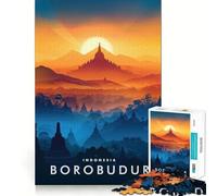Rompecabezas para Adultos de 1000 Piezas,Templo de Borobudur,Indonesia,Clean Fit,Decoración,Desafío Mental,Juguete,Tiempo de Juego Acogedor,Regalo de Cumpleaños Artístico (38x26cm)