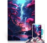 Rompecabezas para Adultos de 1000 Piezas Templo de la Cascada de Sakura Acertijo para con Piezas de Formas aleatorias Que se entrelazan Completamente 75x50cm