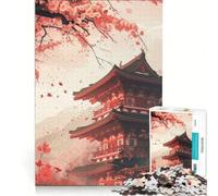Rompecabezas para Adultos de 1000 Piezas: Templo japonés de cerezos, Juegos relajantes, desafío difícil, fortalece el Amor Entre Parejas 38x52cm
