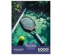 Rompecabezas para Adultos De 1000 Piezas Tennis Racket and Ball on Court Rompecabezas para Adultos Juego De Ingenio Análisis Y Lógica Actividades Divertidas para Hacer En Casa, 52x38cm/1000pcs