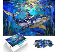 Rompecabezas para Adultos de 1000 Piezas Tiburón de vitral Reducción del estrés Interesante Regalos para Amigos y Familiares 52x38cm