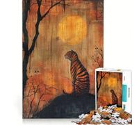 Rompecabezas para Adultos de 1000 Piezas Tiger el Crepúsculo Juego práctico Actividades Divertidas para Hacer en casa Gran Regalo para los Amantes de los Juegos 38x52cm