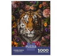 Rompecabezas para Adultos De 1000 Piezas Tiger Flowers Floral Art Rompecabezas para Adultos Juego Práctico Corte De Precisión Oferta como Regalo para Toda La Familia 38x26cm/1000pcs