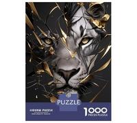 Rompecabezas para Adultos De 1000 Piezas Tiger Portrait with Golden Shattered Glass Rompecabezas para Adolescentes Juguetes Antiestrés Mejora La Memoria Gran Regalo para Jugar 70x50cm/1000pcs