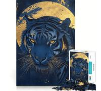 Rompecabezas para Adultos de 1000 Piezas,Tigre Azul,Mirada a la luz de la Luna,Corte Impecable Diversión,ejercitamiento Mental,Juego para el Tiempo Libre,decoración navideña 38x52cm