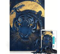 Rompecabezas para Adultos de 1000 Piezas Tigre Azul,Mirada a la luz de la Luna,decoración Elegante,Juego de Habilidad Mental,diversión Casual,decoración navideña 50x75cm