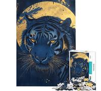 Rompecabezas para adultos de 1000 piezas Tigre azul mirada a la luz de la luna Juguetes adictivos para cultivar la paciencia Juego familiar Decoración para el hogar Regalos divertidos (tamaño 38x52cm)
