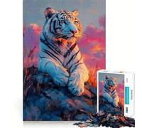 Rompecabezas para Adultos de 1000 Piezas Tigre Blanco al Atardecer Juguete Que desafía la Mente Corte preciso alineación Actividad Nocturna Divertida para Toda la Familia (38x52cm)