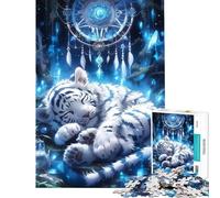 Rompecabezas para Adultos de 1000 Piezas Tigre Blanco durmiendo atrapasueños Juego desafiante Juguetes educativos decoración Perfecta Regalo Divertido (tamaño 50x75cm)