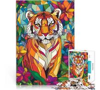 Rompecabezas para Adultos de 1000 Piezas Tigre de vitral Desafío difícil para aliviar el estrés Toda la Familia. 75x50cm