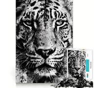 Rompecabezas para Adultos de 1000 Piezas,Tigre en Blanco y Negro,Corte Premium,Juguete Divertido para ejercitar la Mente,Juego Relajante,decoración de cumpleaños,Regalo (38x26cm)