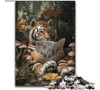 Rompecabezas para Adultos de 1000 Piezas: Tigre Leyendo un Libro Rompecabezas para Adultos de 26x38cm Actividad para el hogar para días Festivos, cumpleaños y Noches de Juegos en Familia