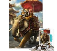 Rompecabezas para Adultos de 1000 Piezas Tigre majestuoso sobre Elefante Real Diversión en casa Mejora la Memoria Juguetes de decoración para el hogar para Mayores de 14 años Juego (50x75cm)